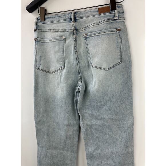 Judy Blue Adrian High Rise Straight Leg Jeans Distressed Slit Hem Size 11 30 - Picture 11 of 16